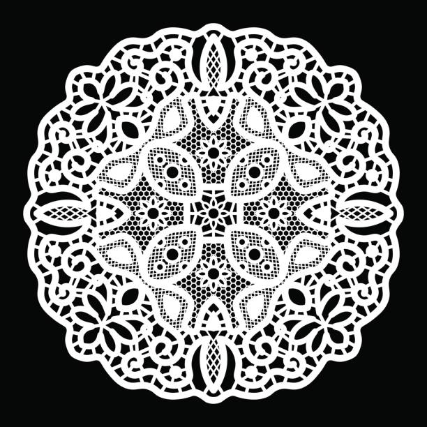 istock Lace round paper doily, lacy snowflake, greeting element package, doily - a template for cutting, lace pattern,  vector illustrations 685656008