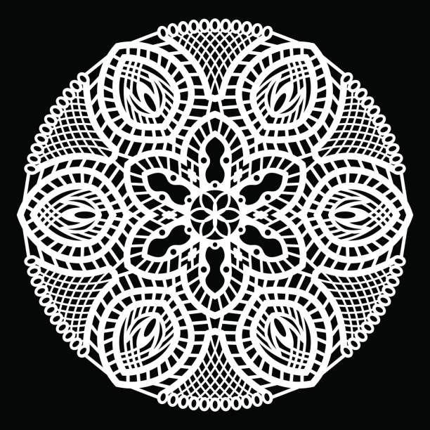 istock Lace round paper doily, lacy snowflake, greeting element package, doily - a template for cutting, lace pattern, decorative flower, vector illustrations 685656034