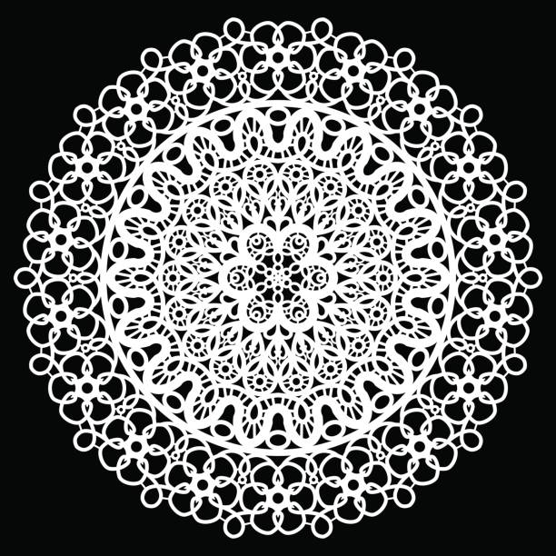 istock Lace round paper doily, lacy snowflake, greeting element package, doily - a template for cutting, lace pattern, decorative flower, vector illustrations 685656052