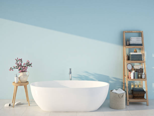 baño azul spa. Render 3D - foto de stock