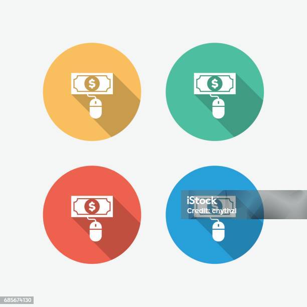 Pay Per Click Multi Colored Circle Flat Icon Stock Illustration - Download Image Now - Abstract, Advertisement, Blue