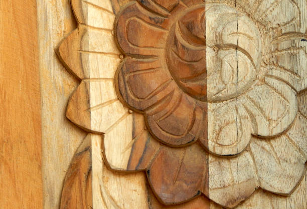 istock floral carving on wood Background 685674556