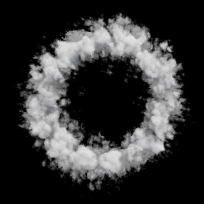 White ring shaped cloud isolated on black background. 3D illustration. Apply to any image in screen mode.