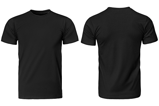 Black t-shirt, clothes on isolated white background