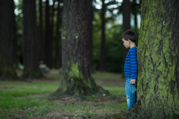 istock Young boy lost and alone in woods 685723238