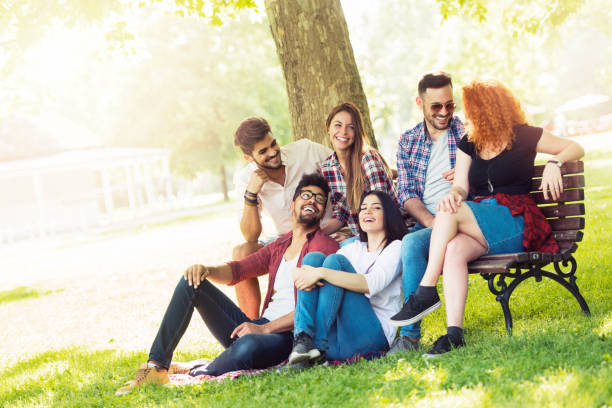 istock Group of young people having fun outdoors 685723252