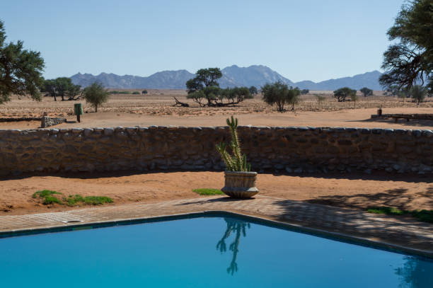 istock Swimming Pool and Desert Landscape with Mountains, Sossusvlei, Namibia 685725940