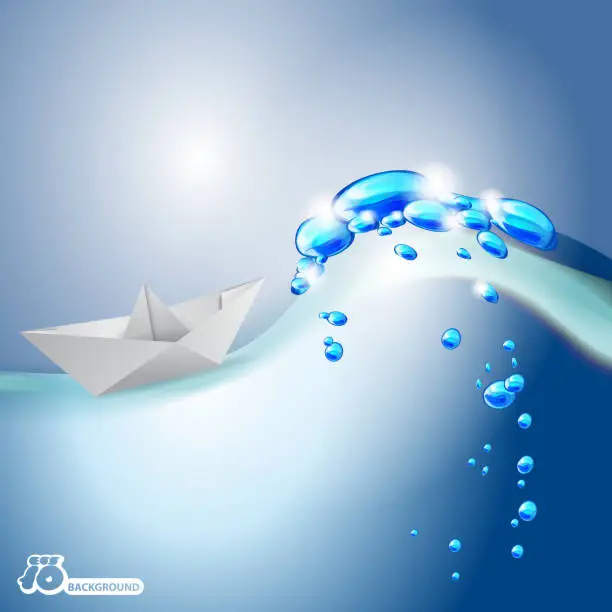 Vector illustration of Paper Boat in the Waves - Holiday Concept Background