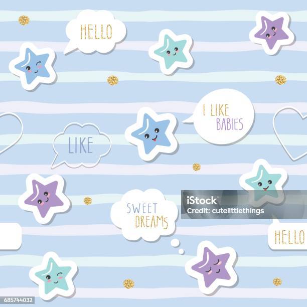 Cute Seamless Pattern Background With Cartoon Kawaii Stars And Speech  Bubbles For Little Boys Babies Clothes Pajamas Baby Shower Design Pastel  Blue And Glitter Stock Illustration - Download Image Now - iStock