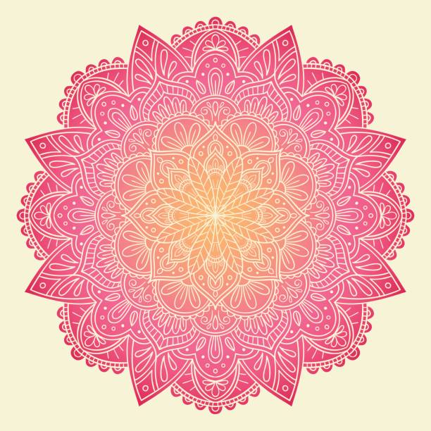 handgezeichnete rosa mandala design. perfekt für hintergründe, einladungen, geburtstagskarten, tapeten. vektor-illustration. - design abstract petal asia stock-grafiken, -clipart, -cartoons und -symbole