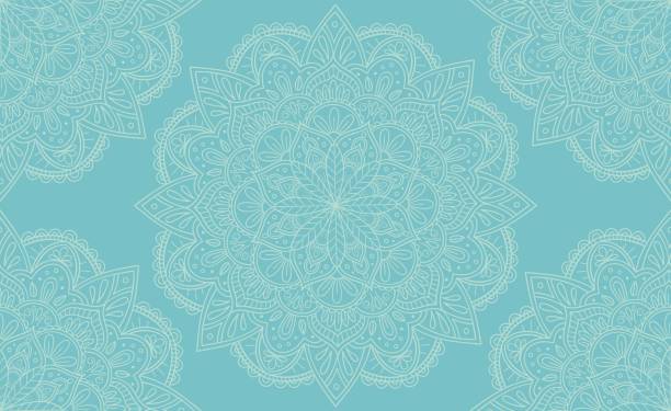 elegante leichte blaue mandala nahtlose musterdesign. ideal für hintergründe und tapeten-designs. vektor-illustration. - swirl blue textile backgrounds stock-grafiken, -clipart, -cartoons und -symbole