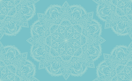 Elegant light blue mandala seamless pattern design. Perfect for backgrounds and wallpaper designs. Vector illustration.