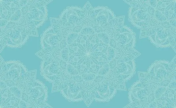 Vector illustration of Elegant light blue mandala seamless pattern design. Perfect for backgrounds and wallpaper designs. Vector illustration.