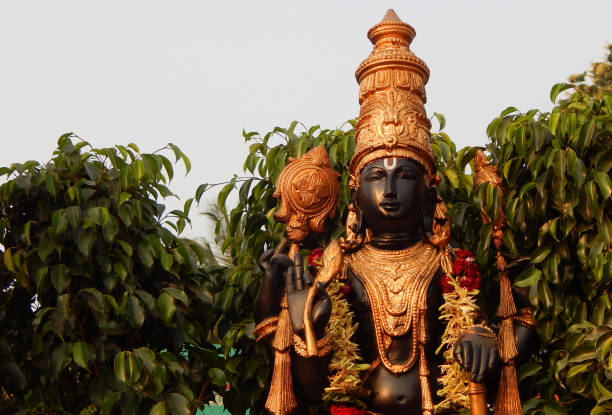 Hindu God Balaji or Venkatewara  idol during karthika deepam ustav lighting 1 crore lights, Hyderabad,India stock photo