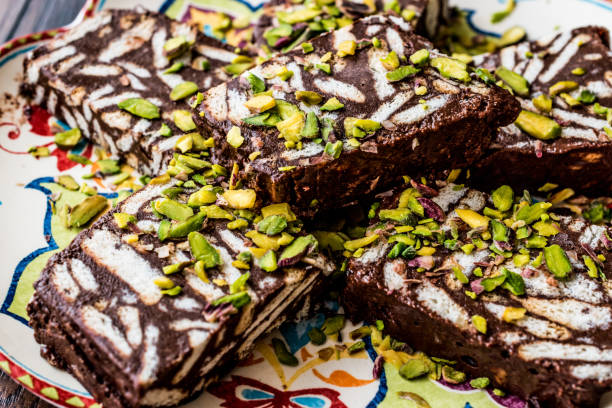 istock Mosaic Chocolate and Biscuit Cake with pistachio. 685759412