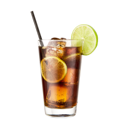 Cocktail Coca Cola lime isolated on white background classic alcohol cocktail