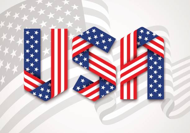 istock Letters USA made of interlaced ribbons with American flag's stars and stripes. Vector illustration. 685763922