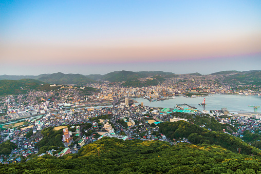 Nagasaki city view in the evening from Mount Inasa (Nagasaki, Japan)