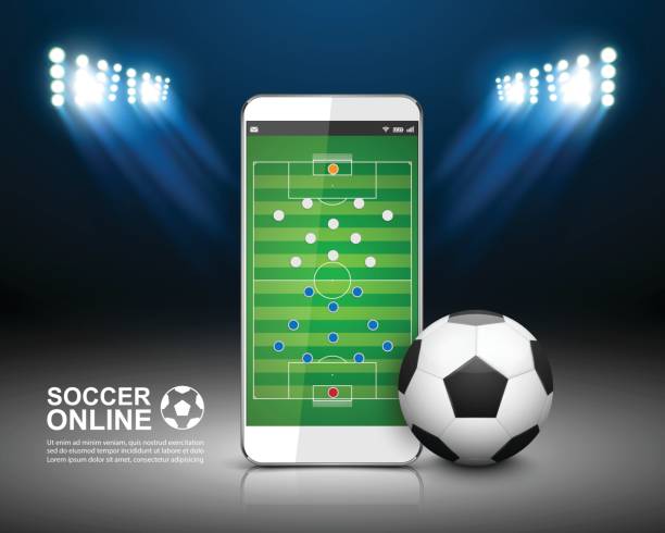 サッカー オンライン コンセプトは、スマート フォンでフットボール競技場。 - mobile phone soccer symbol internet点のイラスト素材／クリップアート素材／マンガ素材／アイコン素材