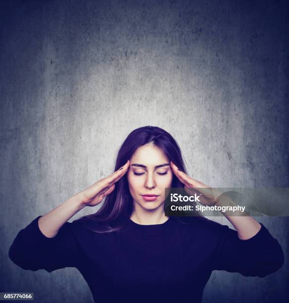 Stressed Anxious Woman With Headache Stock Photo - Download Image Now - Emotional Stress, One Person, People