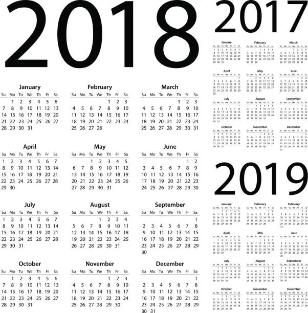 Vector illustration of Calendars 2018 2017 2019 Simple - American International Version