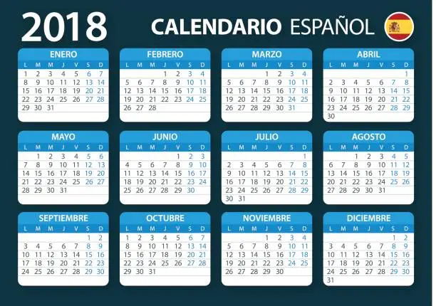 Vector illustration of Calendar 2018 Spanish Blue