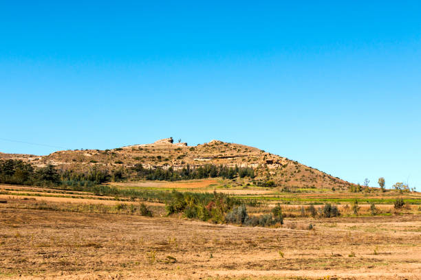 istock Orange Colored Grass Against Rocky Mountain and Blue Sky 685780498
