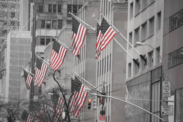 istock Building with US flags at the entrance 685783560