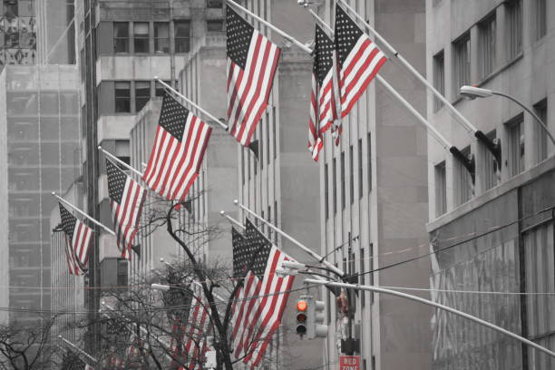 istock Building with US flags at the entrance 685783574