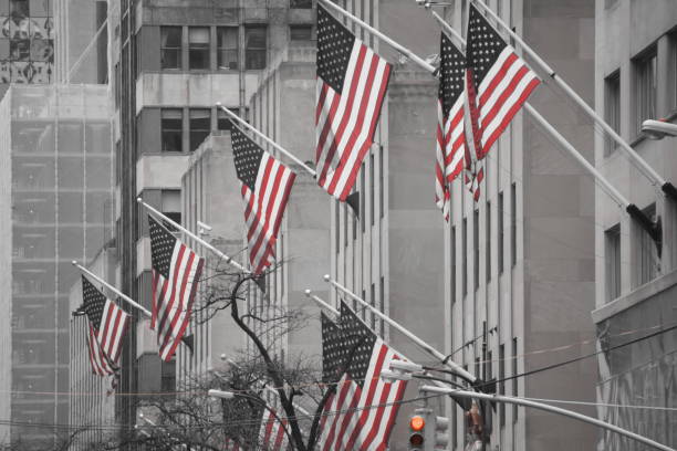 istock Building with US flags at the entrance 685783578