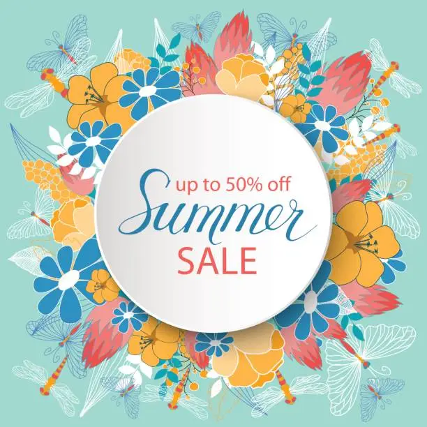 Vector illustration of Summer sale announcement poster
