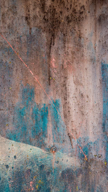istock abstract grunge texture of rusty iron with beige, brown and blue blur, vertical frame 685791422