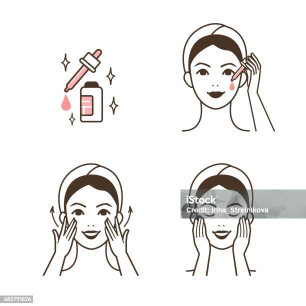 Serum Applying Stock Illustration - Download Image Now - Skin Care, Human Face, Routine
