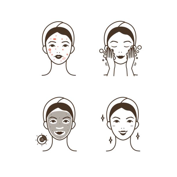 ilustrações, clipart, desenhos animados e ícones de máscara de acne - human face washing cleaning body care