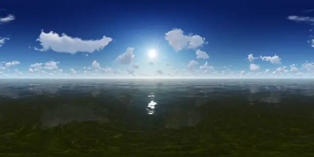 This 3d rendering represents a  morning sky in the ocean