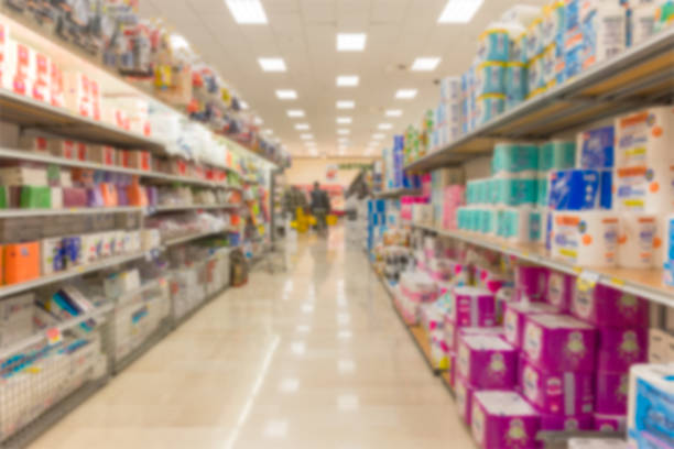 istock Blurred abstract background of shelf in supermarket 685794152