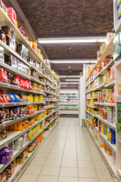 istock Blurred abstract background of shelf in supermarket 685794156