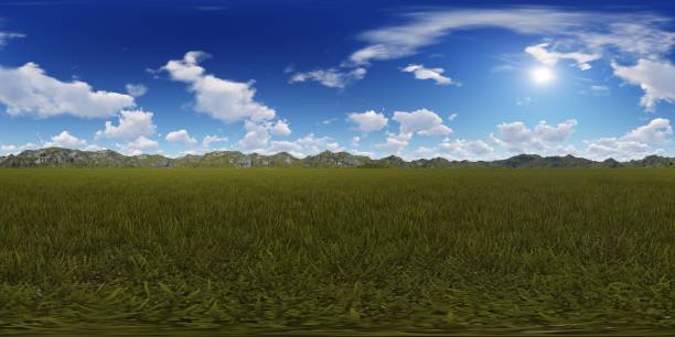 istock 360° panorama of a morning sky in a grass field 685794572