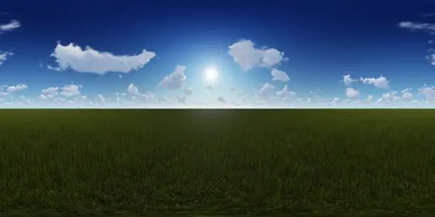 This 3d rendering represents a  morning sky in a grass field