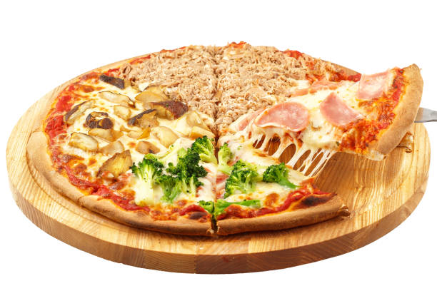Four Seasons Pizza, mozzarella, onion, ham, tuna, broccoli, mushrooms, button