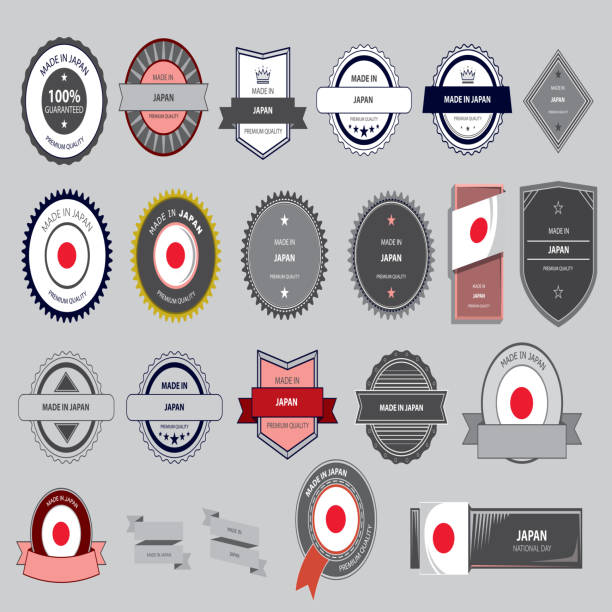 illustrazioni stock, clip art, cartoni animati e icone di tendenza di sigillo made in japan, bandiera giapponese (vector art) - made in japan