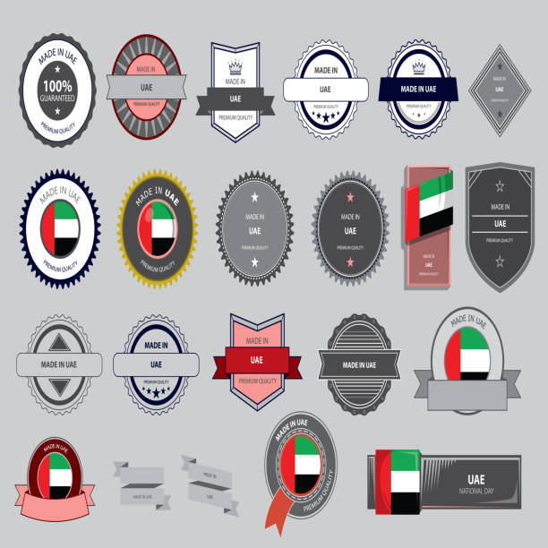 ilustrações, clipart, desenhos animados e ícones de feito no eau selo e bandeira dos emirados (vetores - united arab emirates flag united arab emirates flag interface icons