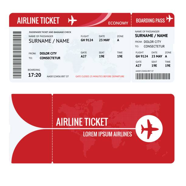 ilustrações de stock, clip art, desenhos animados e ícones de airline ticket or boarding pass for traveling by plane isolated on white. vector illustration. - passagem de avião