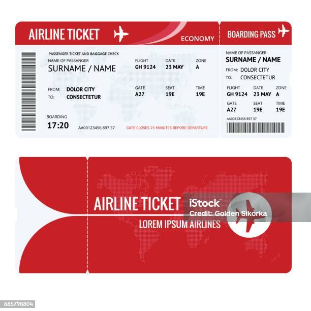 Airline Ticket Or Boarding Pass For Traveling By Plane Isolated On White Vector Illustration Stock Illustration - Download Image Now