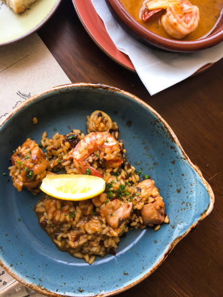 Asian rice with shrimps in curry sauce