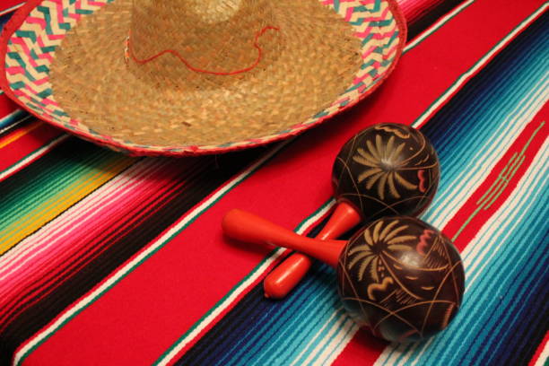 istock Mexico poncho hat maracas background party cinco de mayo decoration 685799622
