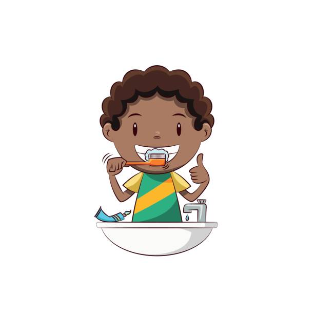 мальчик чистки зубов - brushing teeth stock illustrations