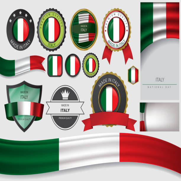 illustrazioni stock, clip art, cartoni animati e icone di tendenza di sigillo made in italy, bandiera italiana (vector art) - made in italy