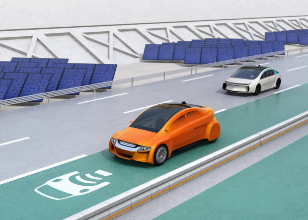 istock Electric car driving on the wireless charging lane of the highway 685806484
