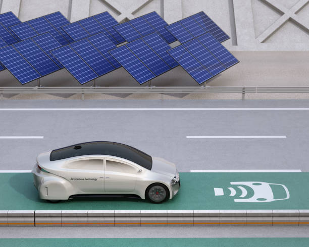 istock Electric car driving on the wireless charging lane of the highway 685806594